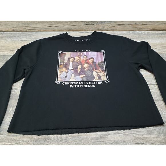 Ripple Junction Friends Christmas Black Crop Sweatshirt Women's Size Medium - Picture 1 of 7
